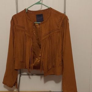 Amaryllis Brown Faux Suede Fringe Jacket